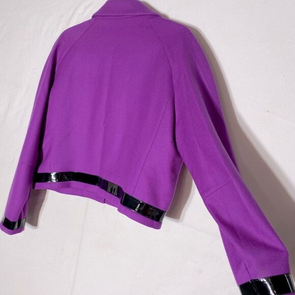 Vintage Courrèges Paris Purple Wool Skirt Blazer Set With Patent Leather Trim 44 - Picture 15 of 16